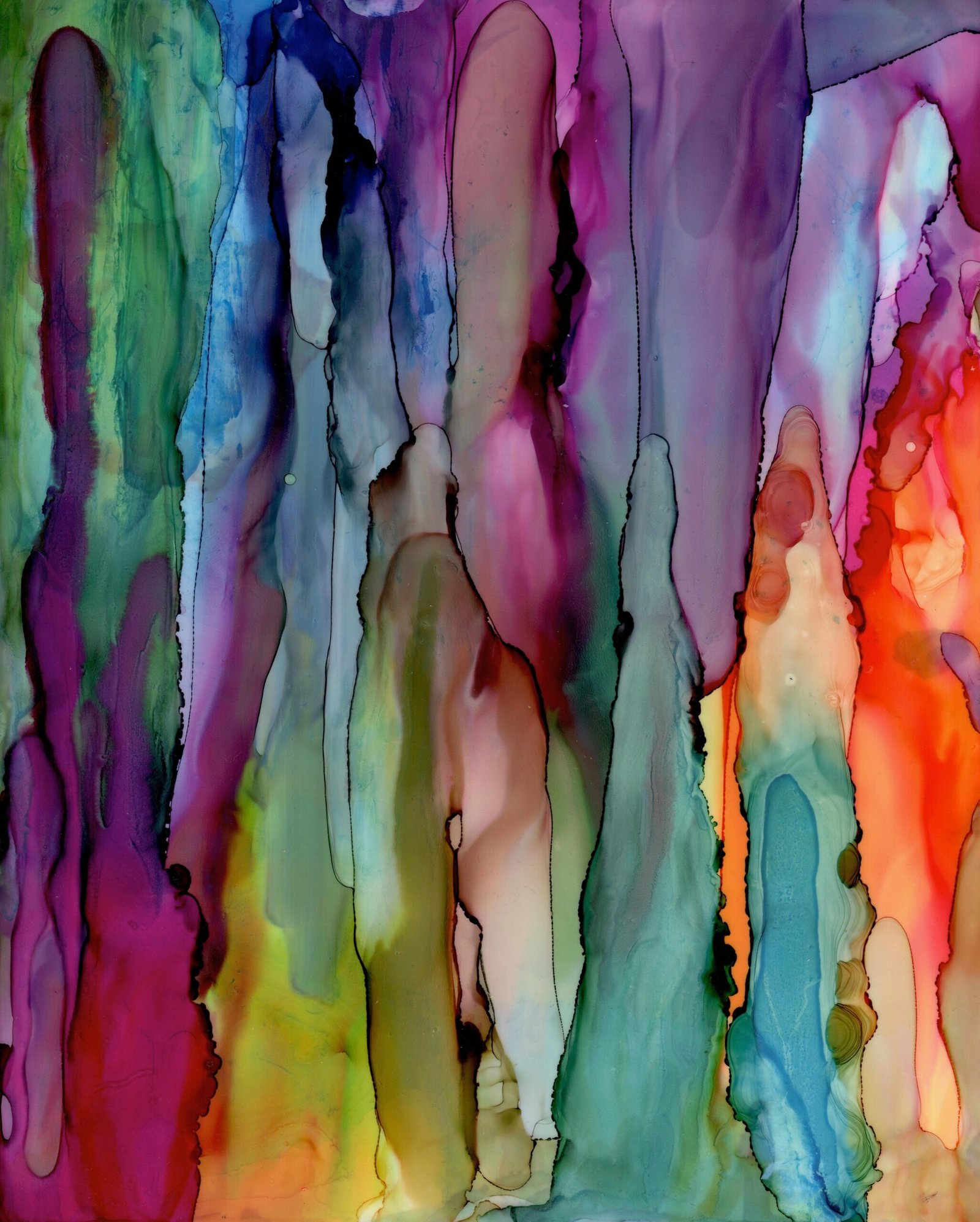 An alcohol ink depiction of a vibrant assortment of colors